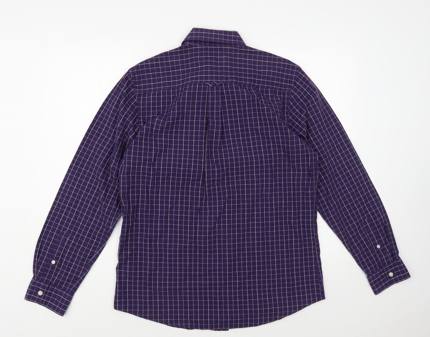 Maine N Mens Purple Check Cotton Button-Up Size M Collared Button