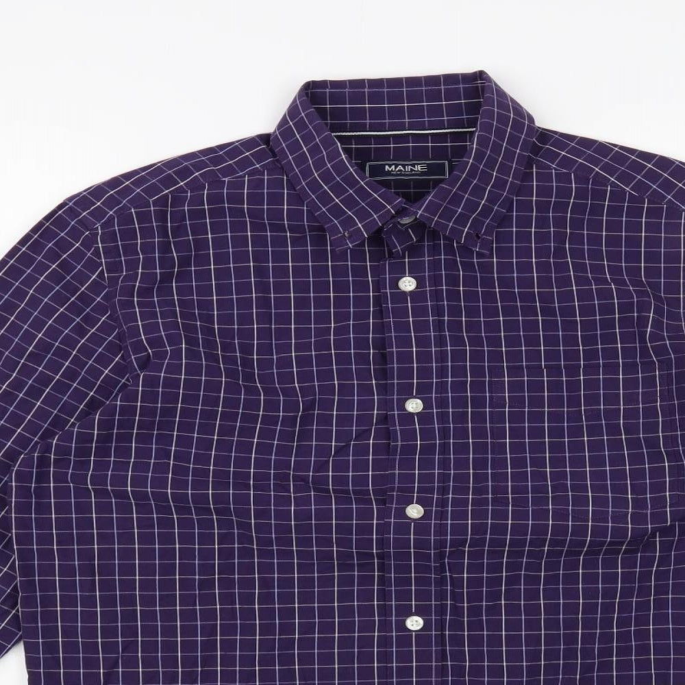 Maine N Mens Purple Check Cotton Button-Up Size M Collared Button