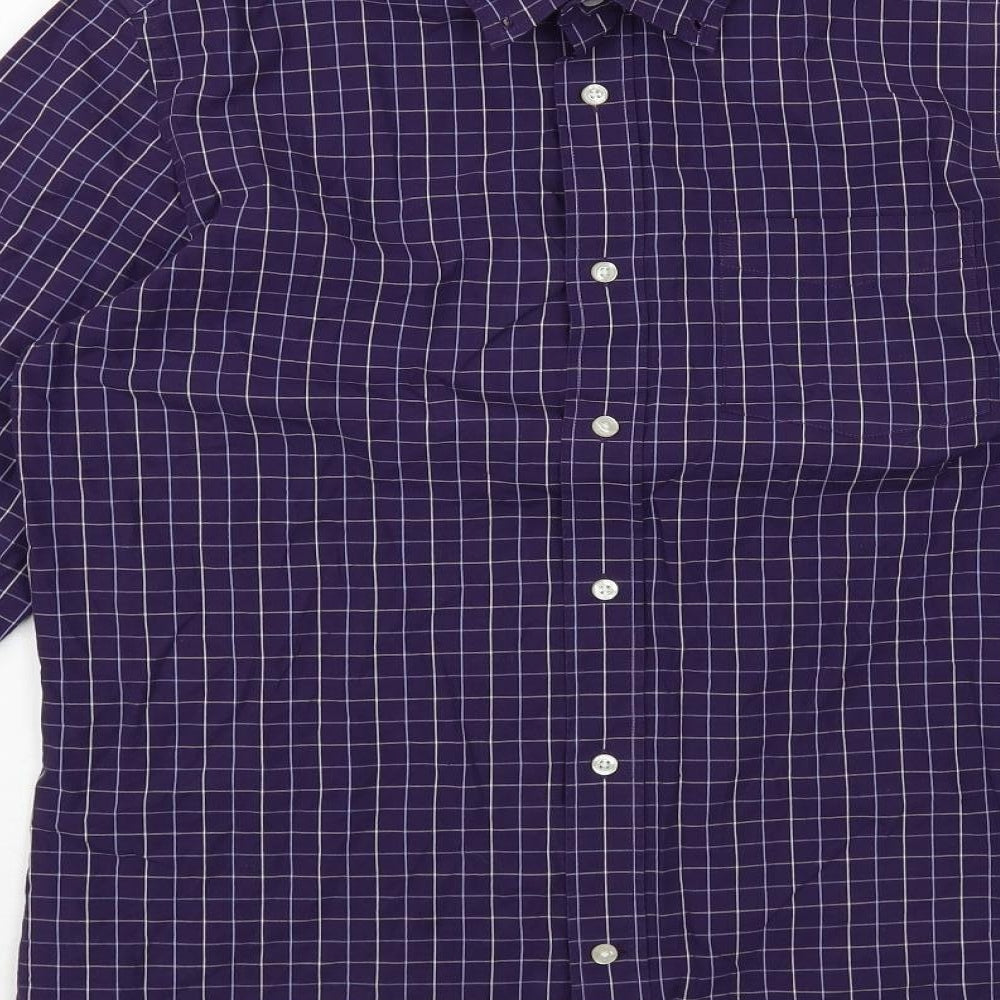 Maine N Mens Purple Check Cotton Button-Up Size M Collared Button