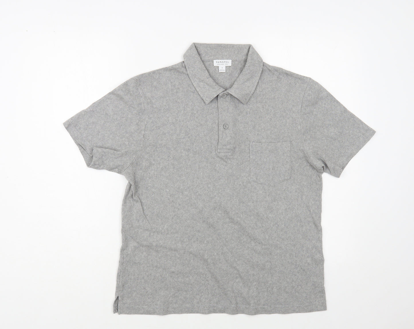 Sunspel Mens Grey Cotton Polo Size S Collared Button