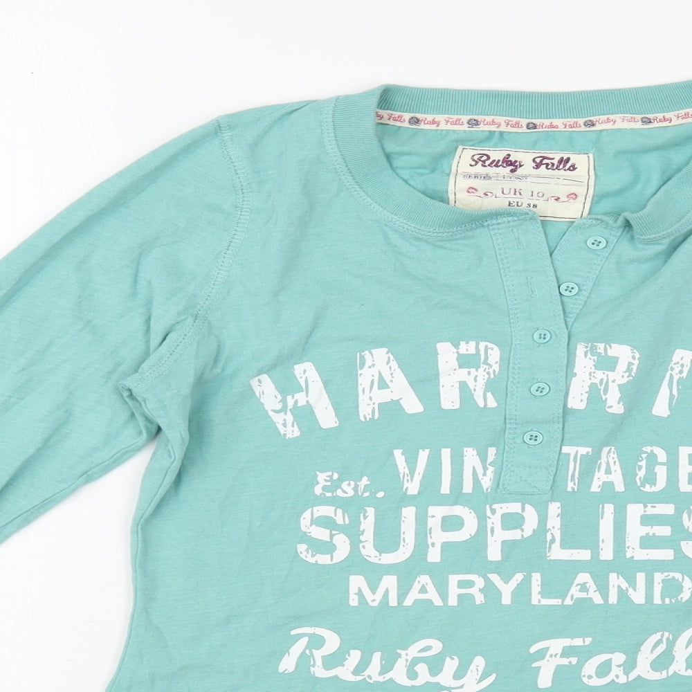 Dunnes Stores Womens Green Cotton Basic T-Shirt Size 10 Henley
