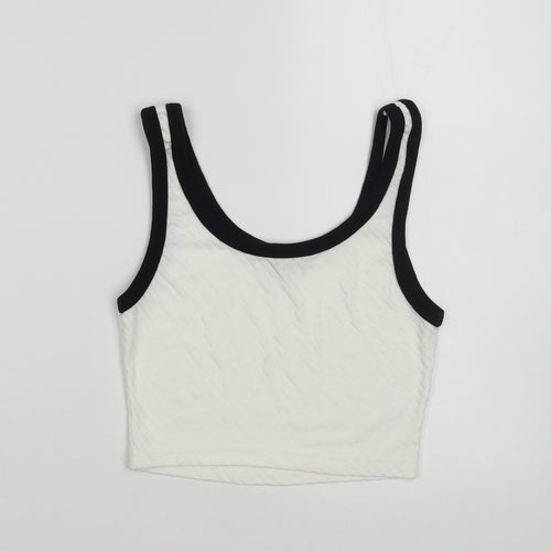 Whybee Womens White Polyester Cropped Tank Size L Scoop Neck