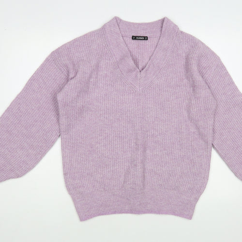 Dunnes Stores Womens Purple V-Neck Polyester Pullover Jumper Size XS
