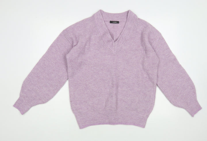 Dunnes Stores Womens Purple V-Neck Polyester Pullover Jumper Size XS