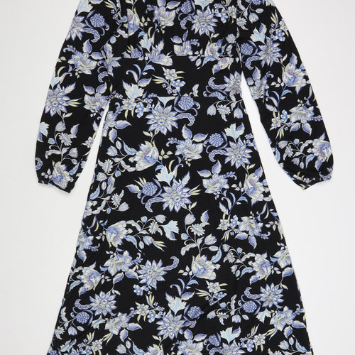 Dorothy Perkins Womens Black Floral Viscose A-Line Size 12 Mock Neck Pullover