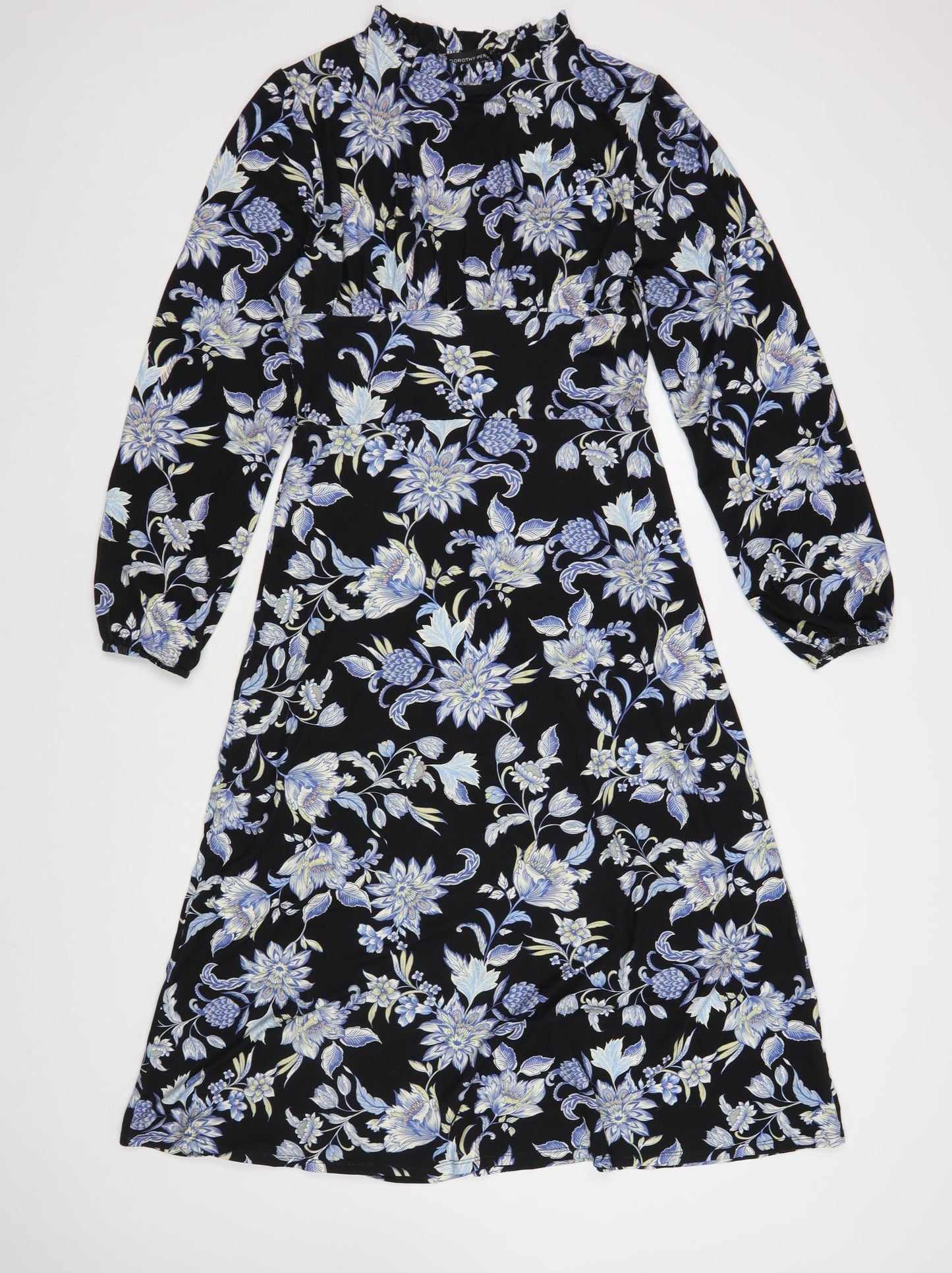 Dorothy Perkins Womens Black Floral Viscose A-Line Size 12 Mock Neck Pullover