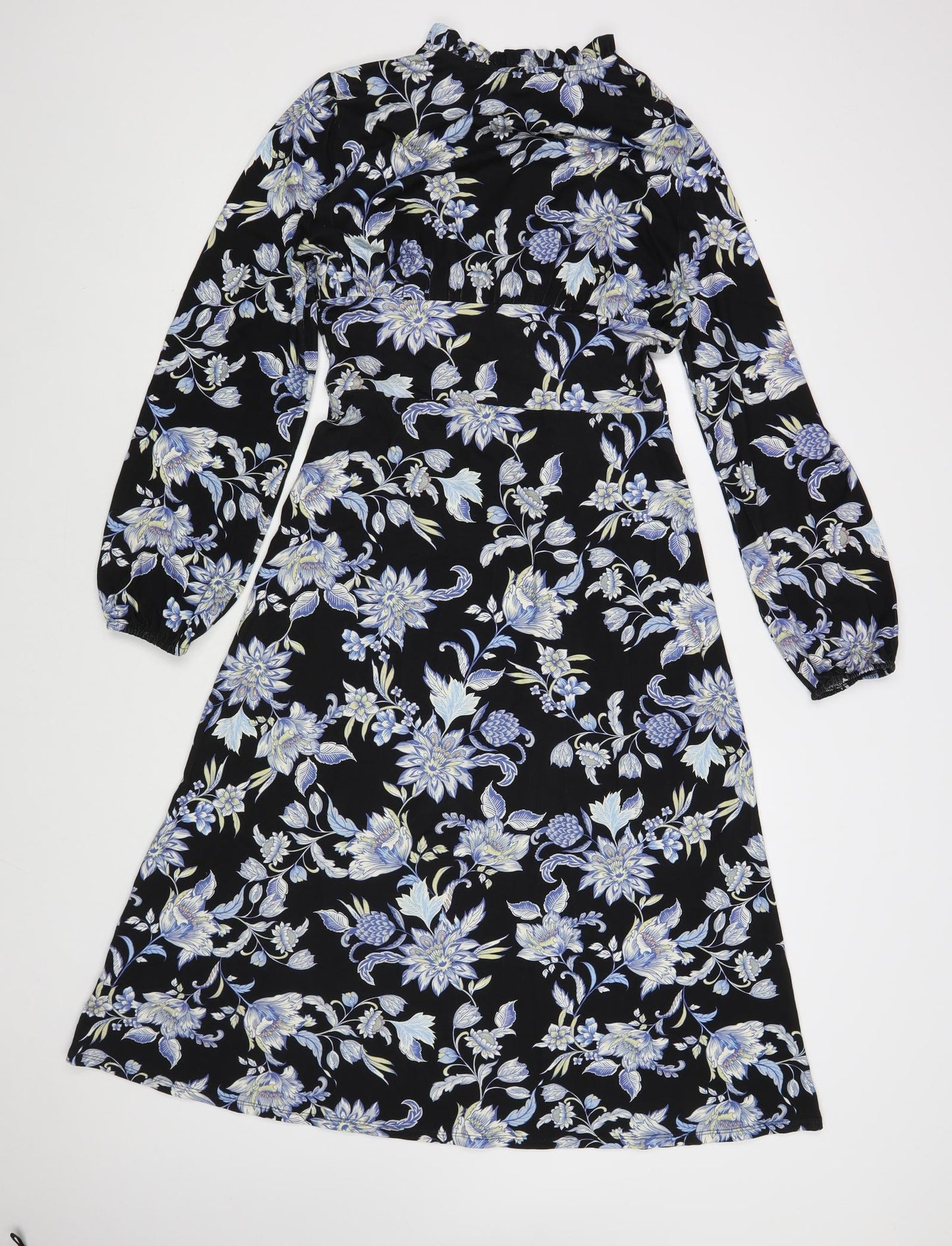Dorothy Perkins Womens Black Floral Viscose A-Line Size 12 Mock Neck Pullover