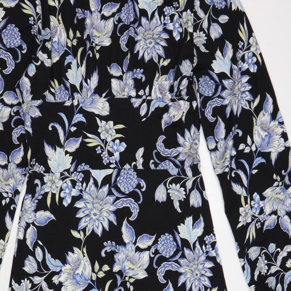 Dorothy Perkins Womens Black Floral Viscose A-Line Size 12 Mock Neck Pullover