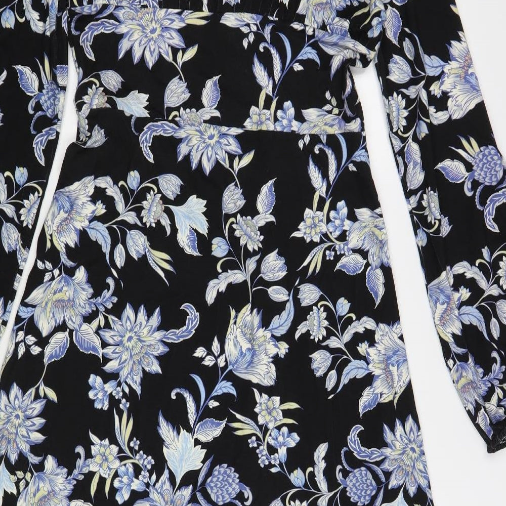 Dorothy Perkins Womens Black Floral Viscose A-Line Size 12 Mock Neck Pullover