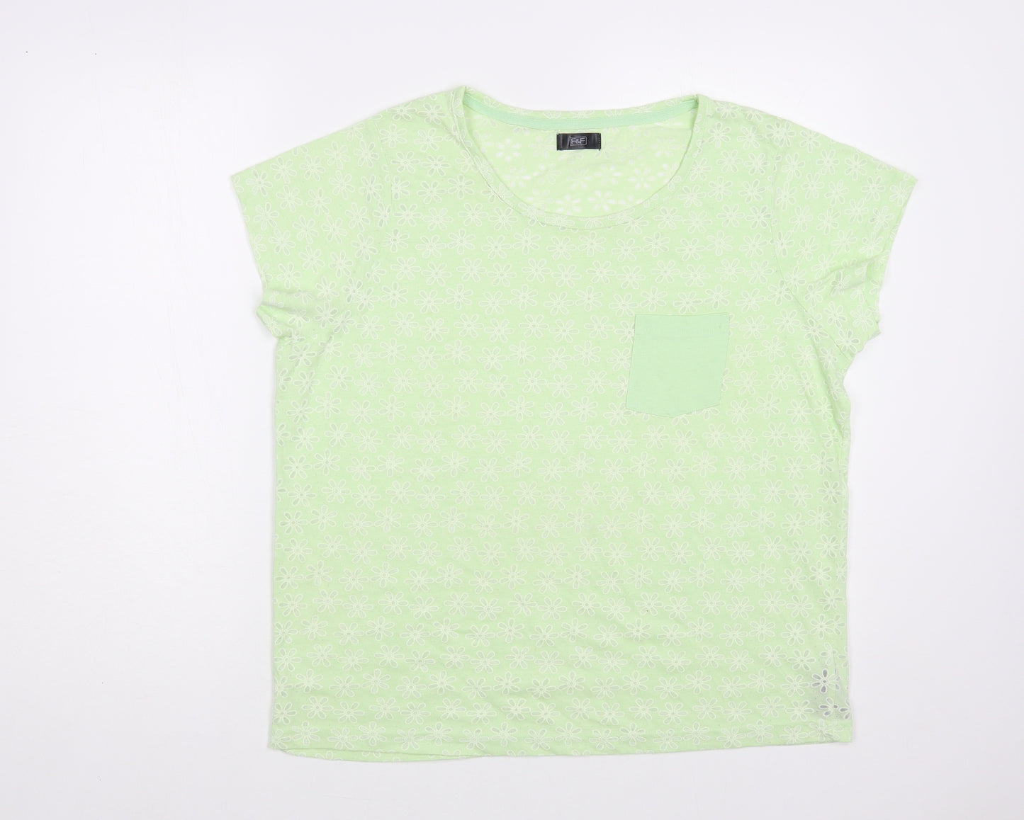 F&F Womens Green Cotton Basic T-Shirt Size 16 Boat Neck