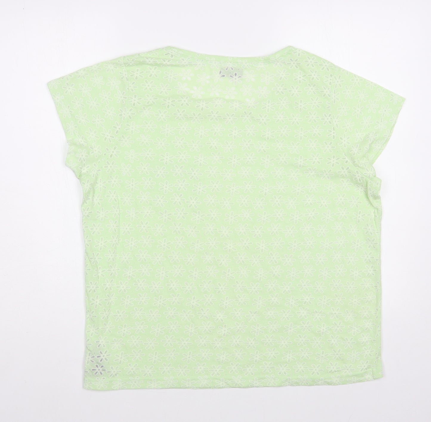 F&F Womens Green Cotton Basic T-Shirt Size 16 Boat Neck