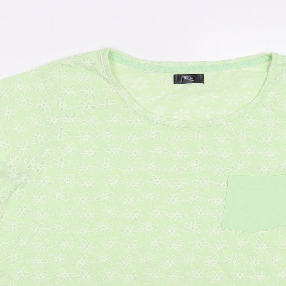 F&F Womens Green Cotton Basic T-Shirt Size 16 Boat Neck