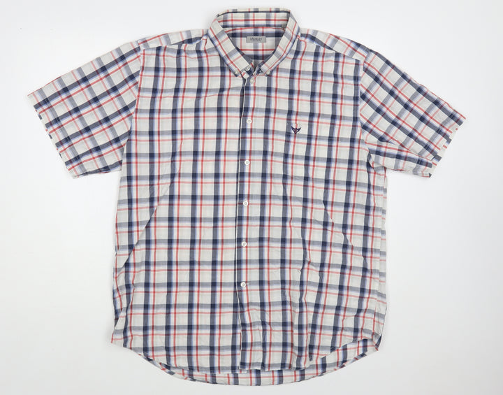 Morley Mens Grey Plaid Cotton Button-Up Size XL Collared Button