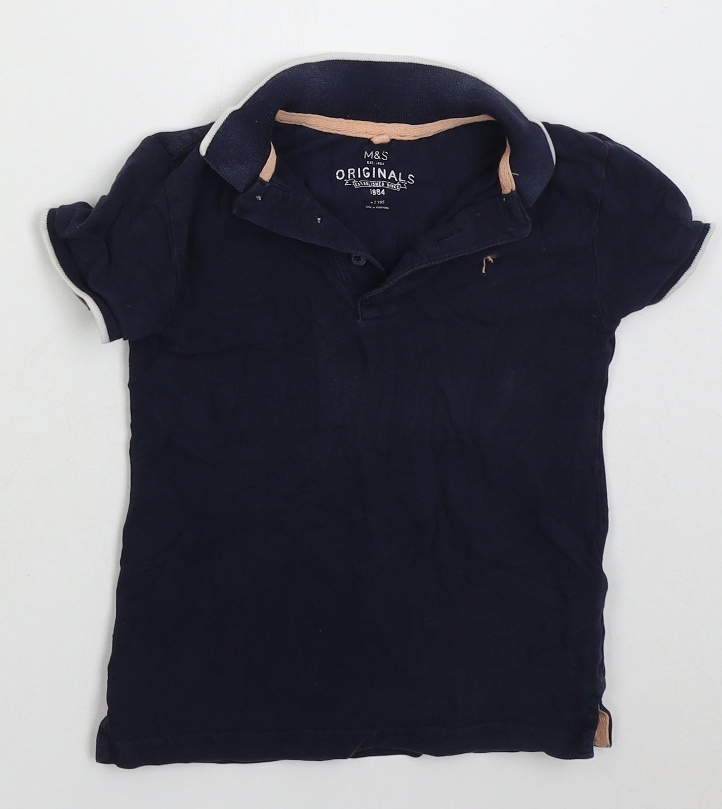 Marks and Spencer Boys Blue Cotton Basic Polo Size 4-5 Years Collared Pullover