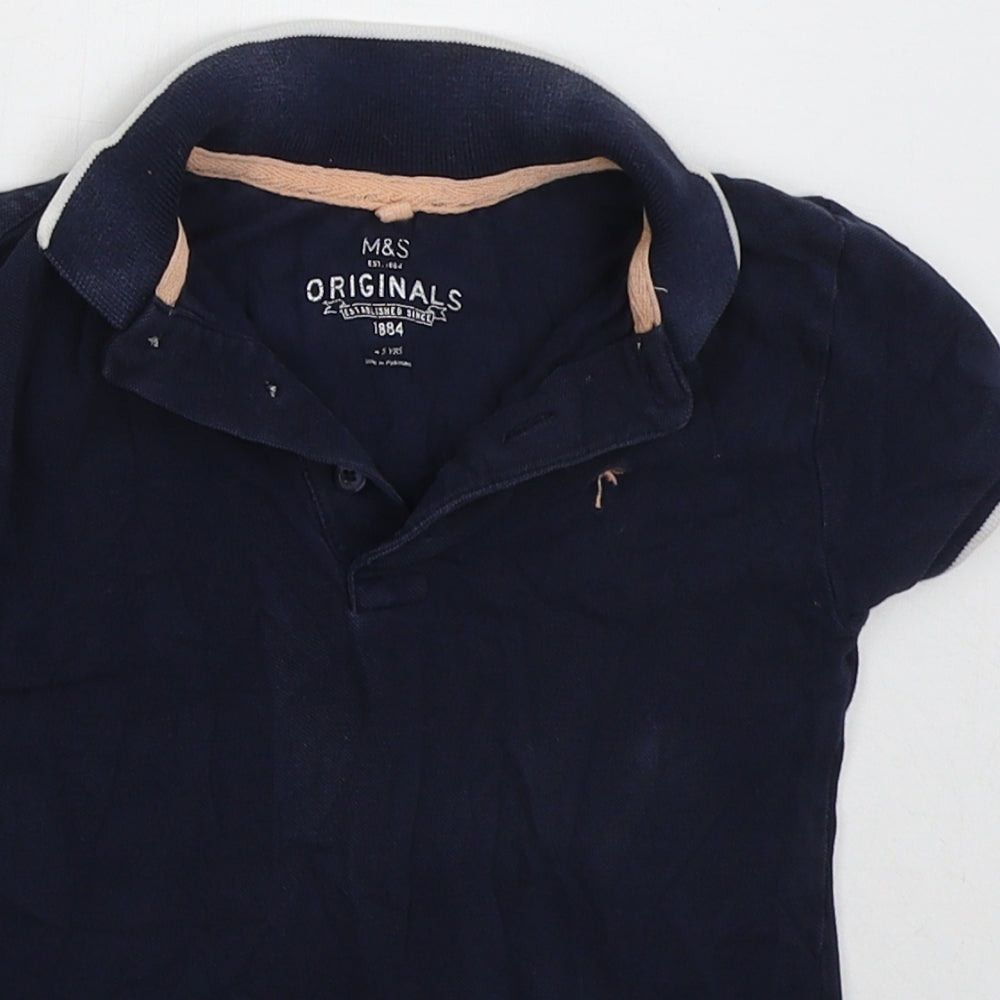 Marks and Spencer Boys Blue Cotton Basic Polo Size 4-5 Years Collared Pullover