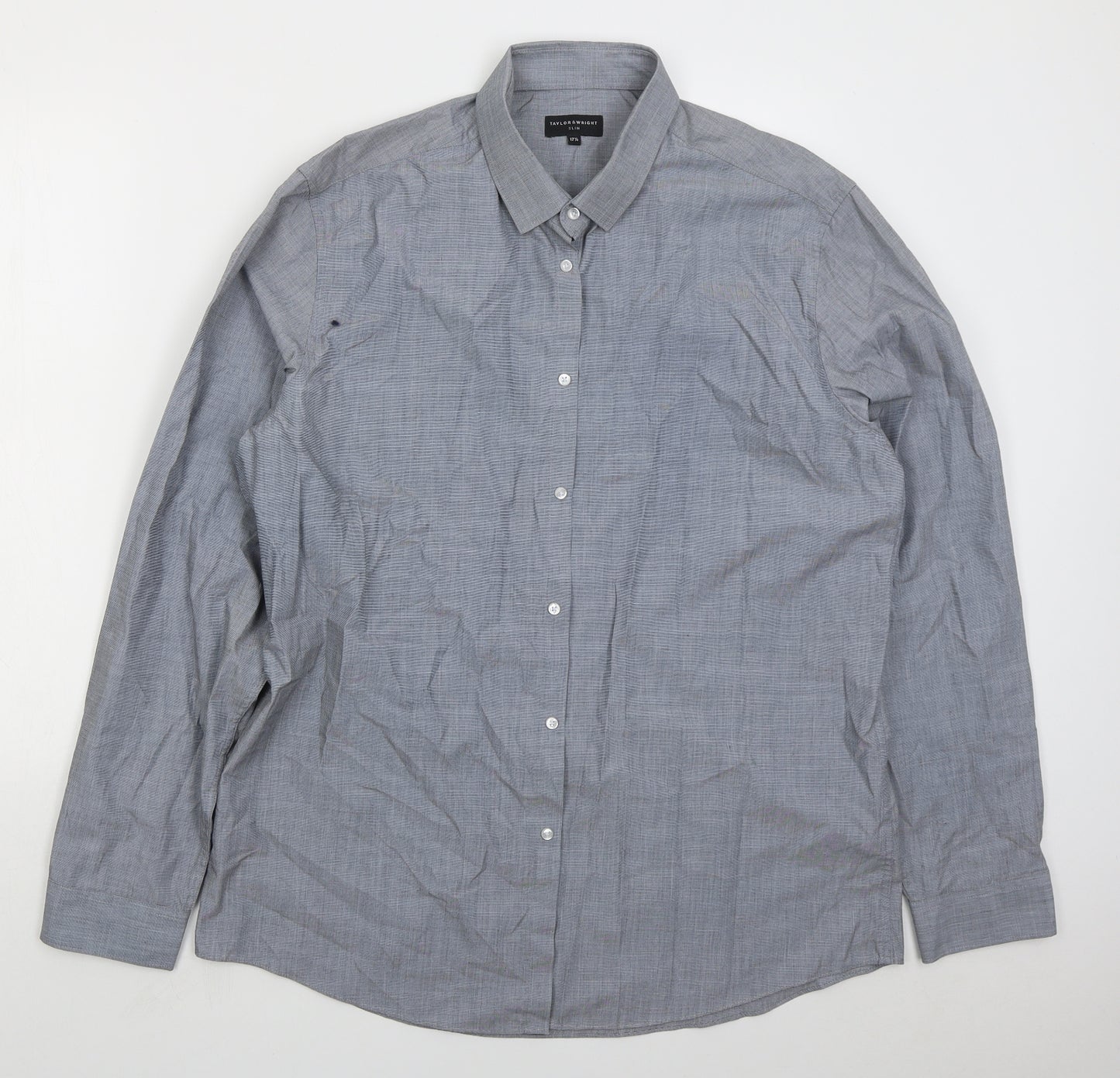 Taylor & Wright Mens Blue Cotton Button-Up Size 17 Collared Button
