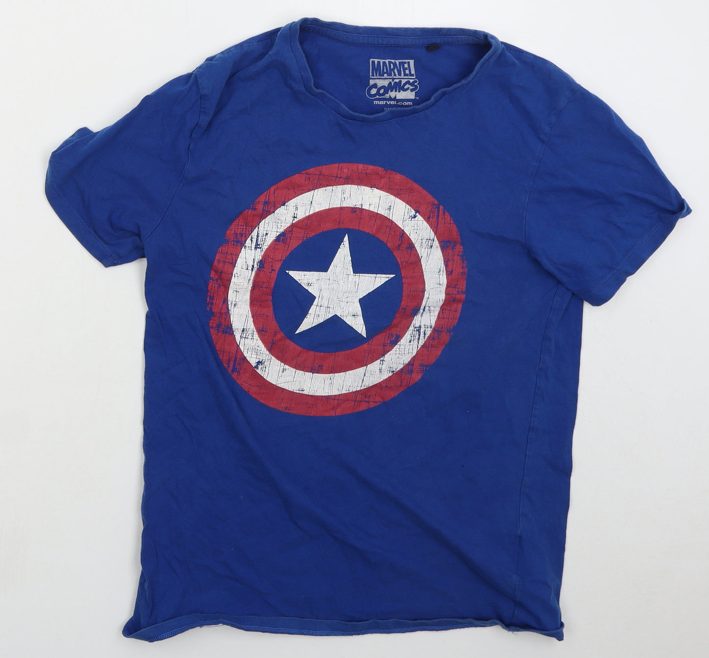 Marvel Comics Mens Blue Cotton T-Shirt Size S Crew Neck - Captain America
