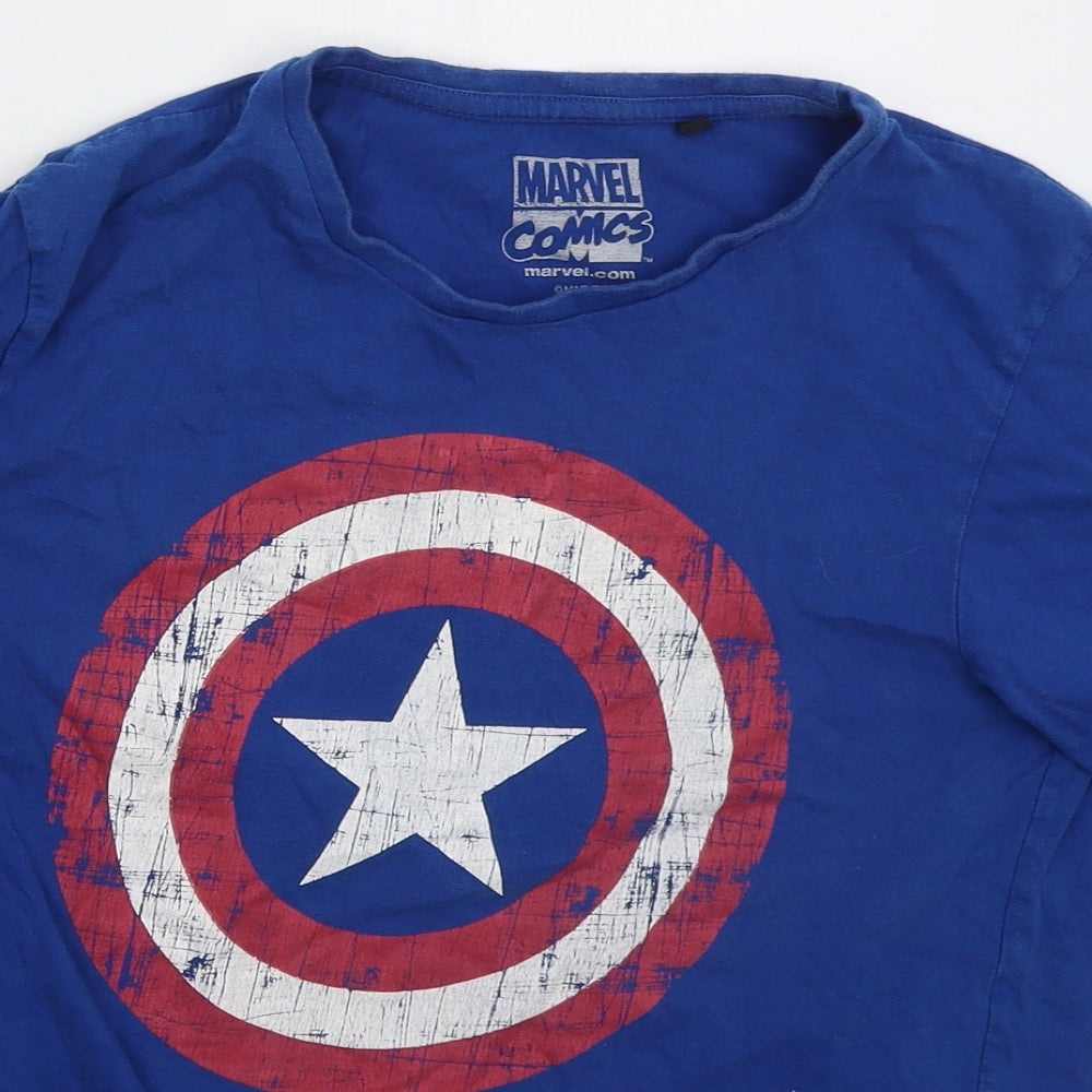 Marvel Comics Mens Blue Cotton T-Shirt Size S Crew Neck - Captain America