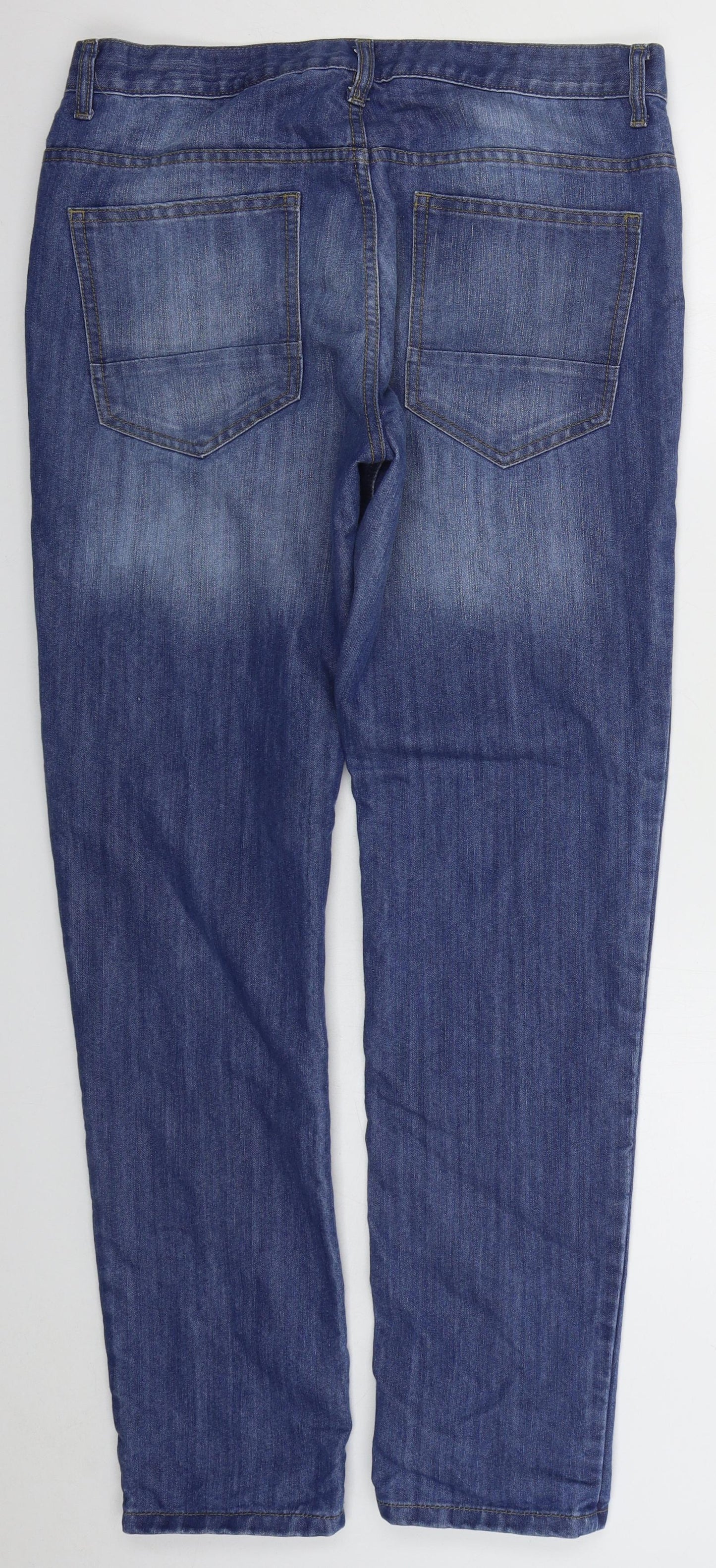 Denim Co Mens Blue Cotton Straight Jeans Size 32 L32 in Regular Button