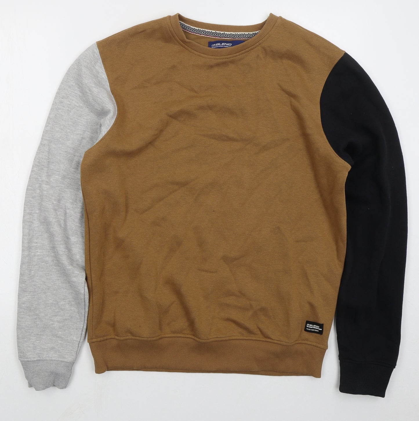 Blend Mens Brown Cotton Pullover Sweatshirt Size XL - Colour Block