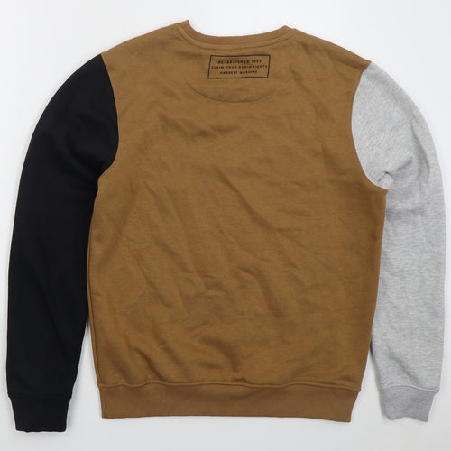 Blend Mens Brown Cotton Pullover Sweatshirt Size XL - Colour Block