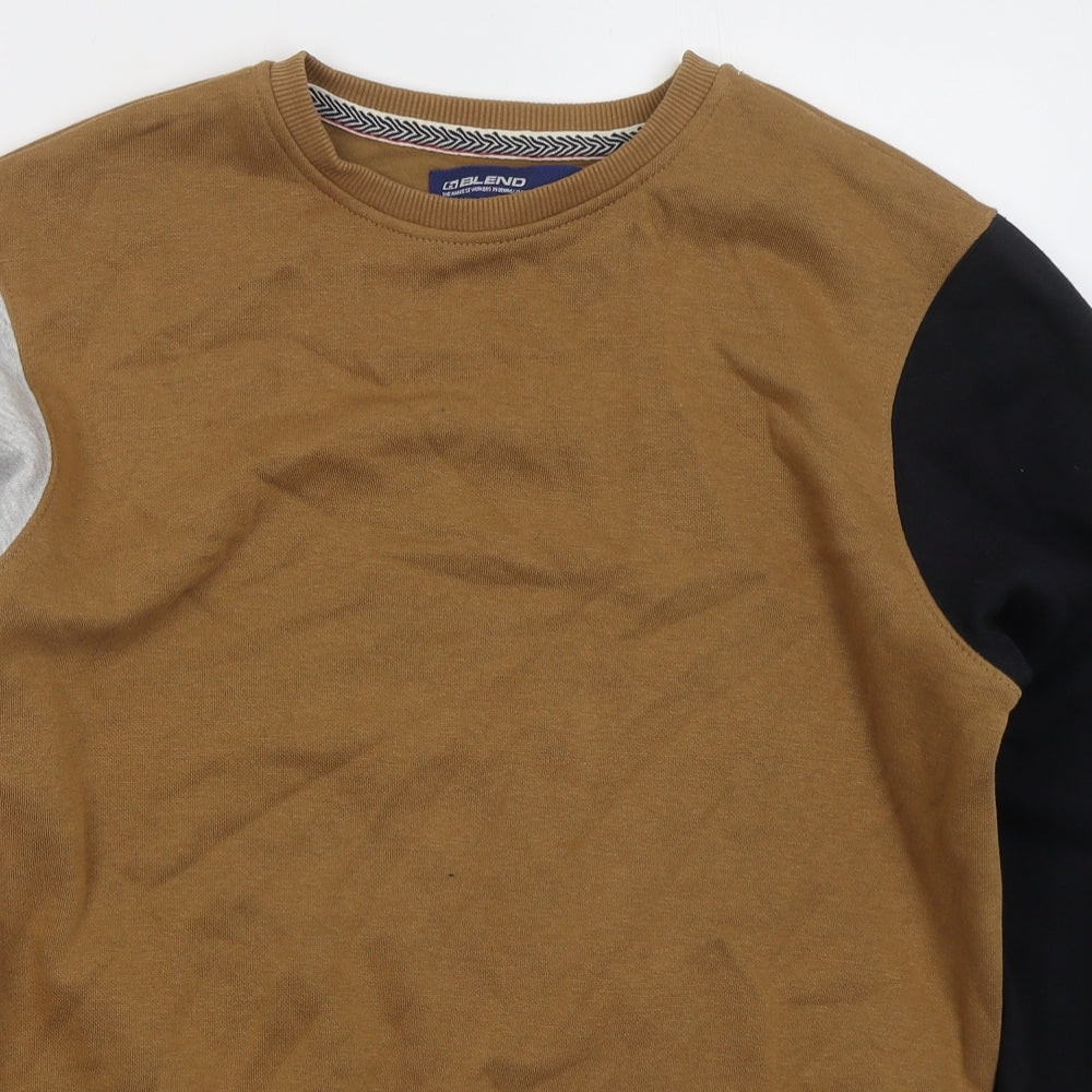 Blend Mens Brown Cotton Pullover Sweatshirt Size XL - Colour Block