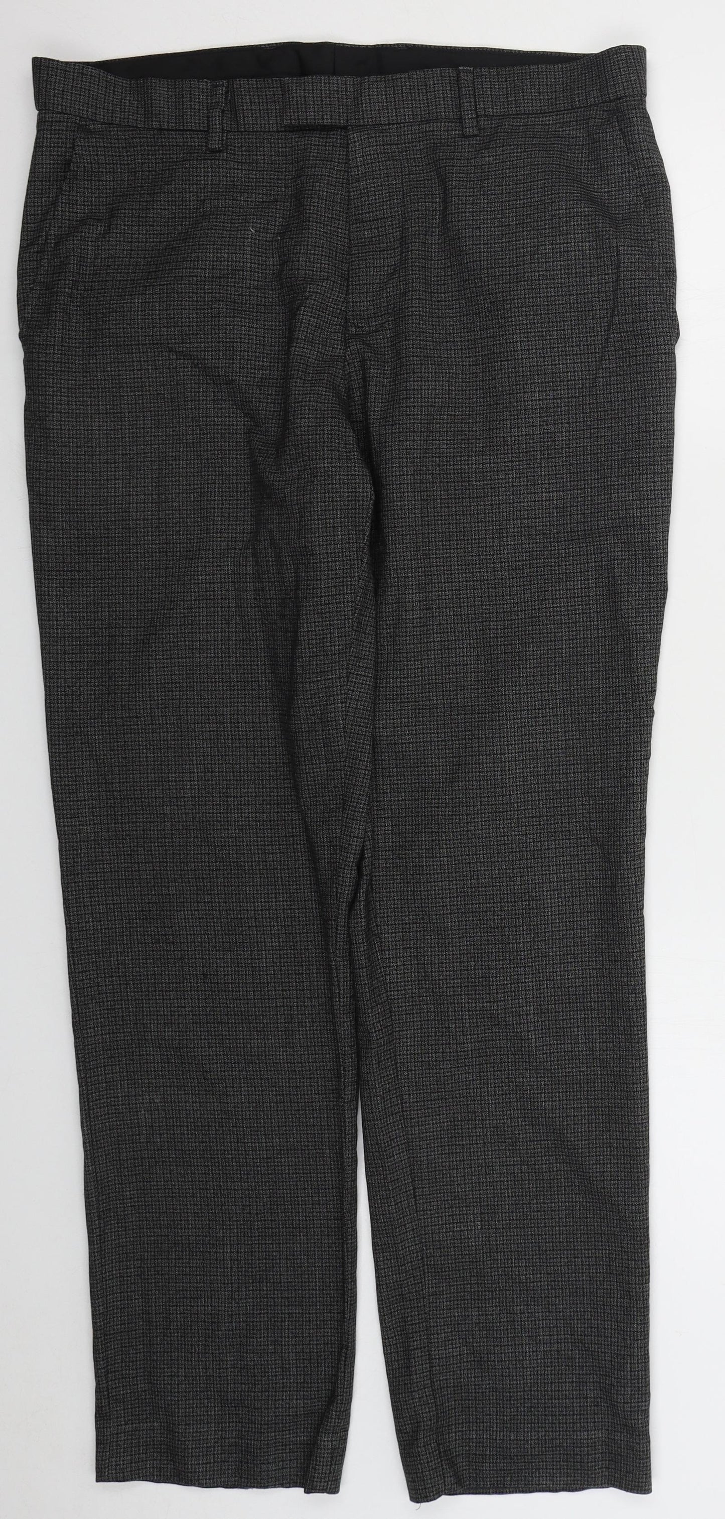 F&F Mens Grey Check Polyester Trousers Size 34 L30 in Regular Hook & Eye