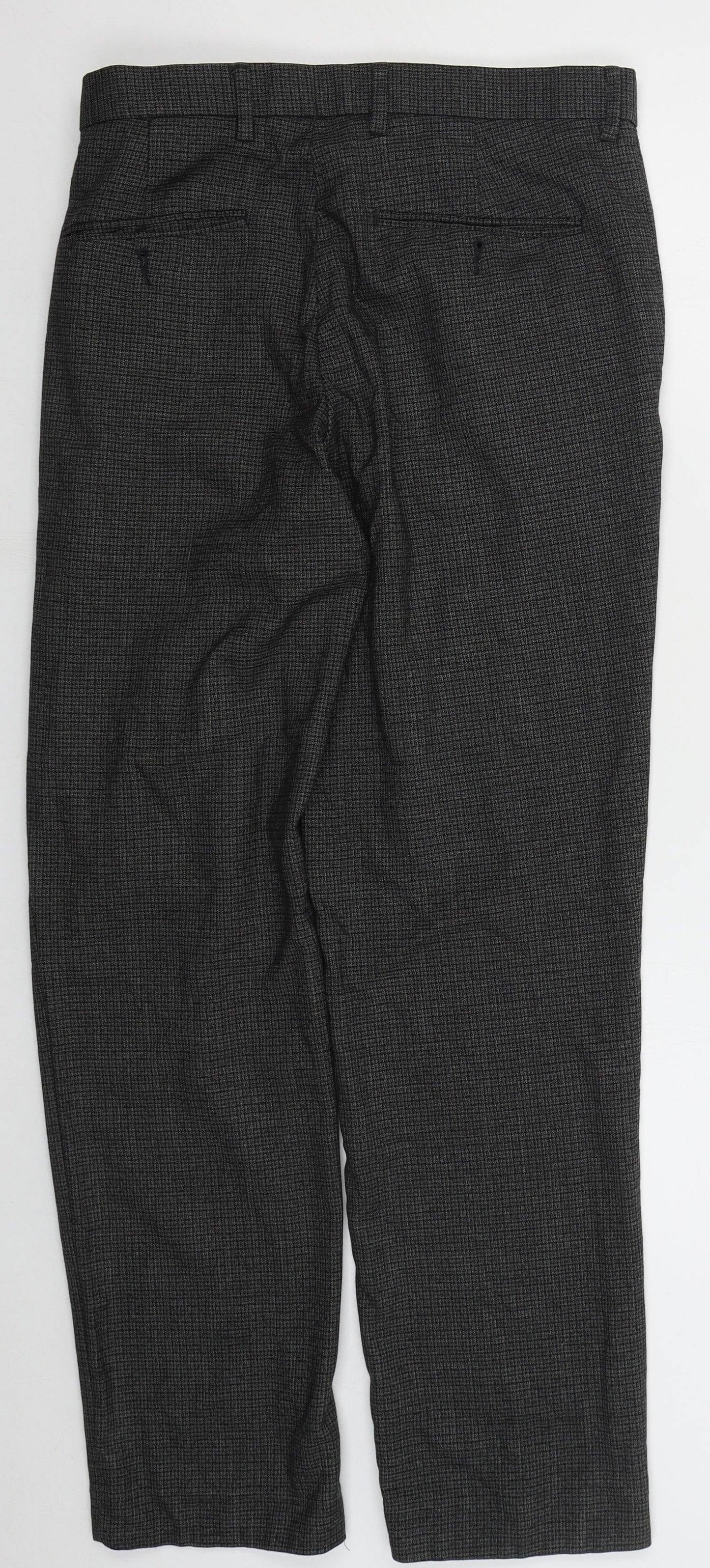 F&F Mens Grey Check Polyester Trousers Size 34 L30 in Regular Hook & Eye