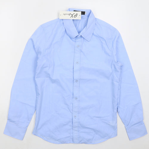 PX Fushi Mens Blue Polyester Dress Shirt Size M Collared Button