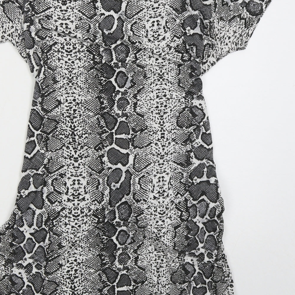 PRETTYLITTLETHING Womens Grey Animal Print Viscose Mini Size 12 Crew Neck Pullover