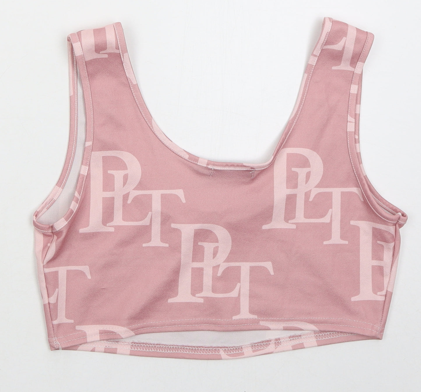 PRETTYLITTLETHING Womens Pink Polyester Cropped Tank Size 12 Scoop Neck