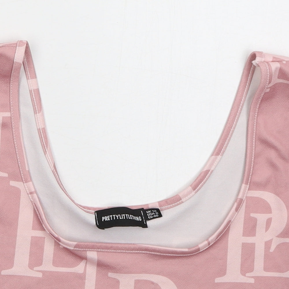 PRETTYLITTLETHING Womens Pink Polyester Cropped Tank Size 12 Scoop Neck
