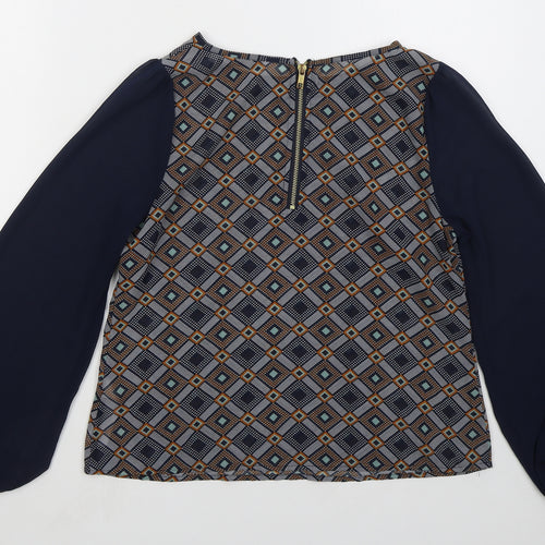 New Look Womens Blue Geometric Polyester Basic Blouse Size 10 Round Neck