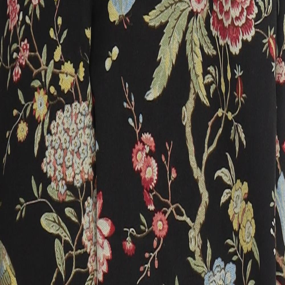 H&M Womens Black Floral Cotton Trousers Size 8 L28 in Regular Hook & Eye