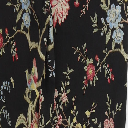 H&M Womens Black Floral Cotton Trousers Size 8 L28 in Regular Hook & Eye