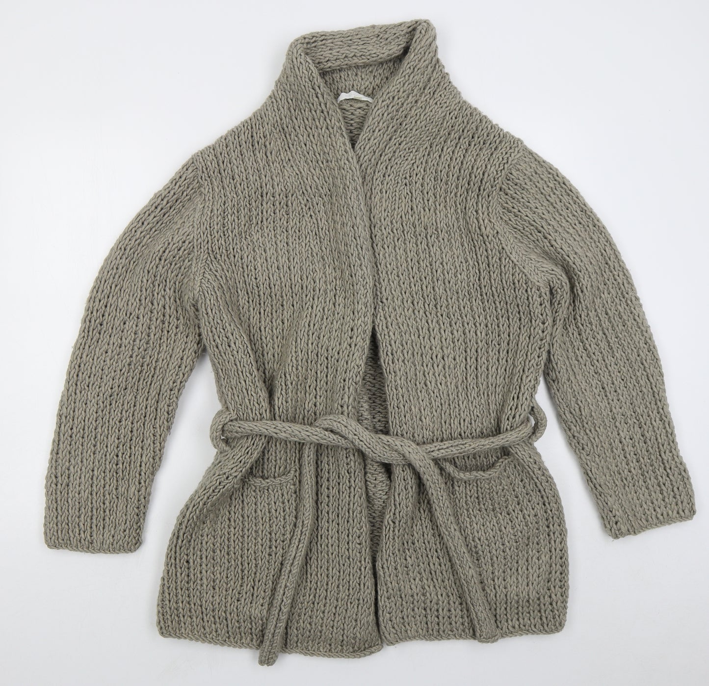 NICOLE FARHI Womens Beige Collared Wool Cardigan Jumper Size L