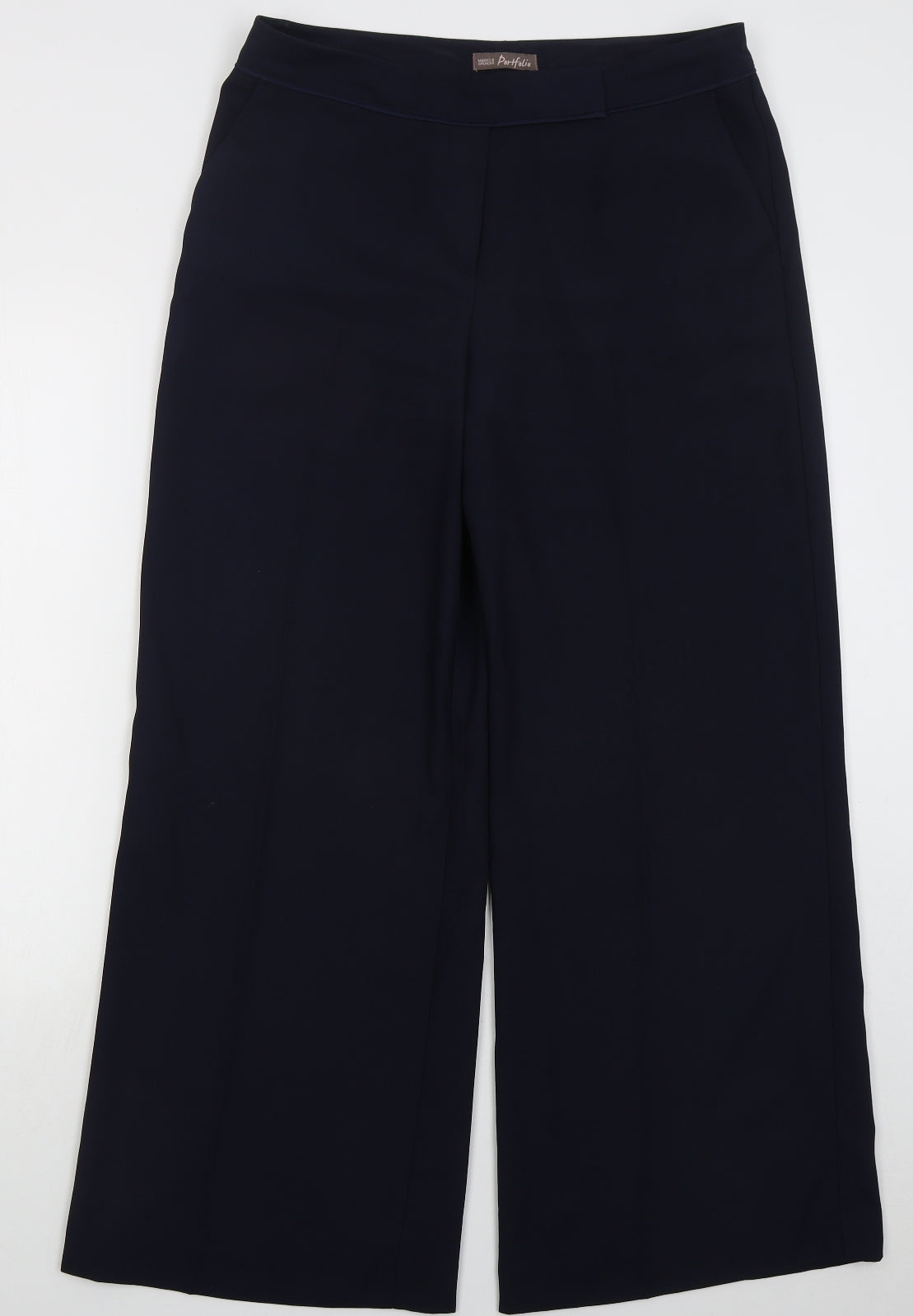Marks and Spencer Womens Blue Polyester Trousers Size 14 L30 in Regular Hook & Eye