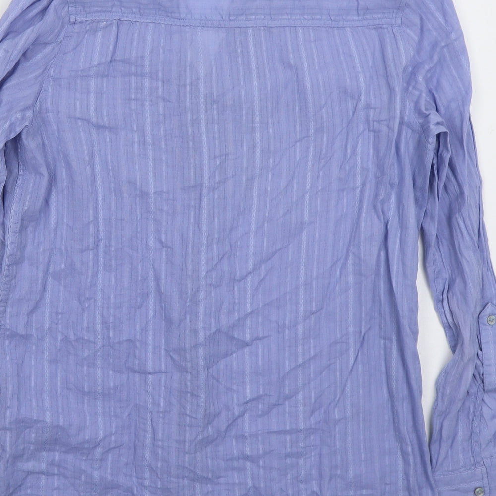 George Womens Blue Striped Cotton Basic Button-Up Size 10 V-Neck