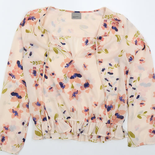 VERO MODA Womens Pink Floral Polyester Basic Blouse Size S V-Neck