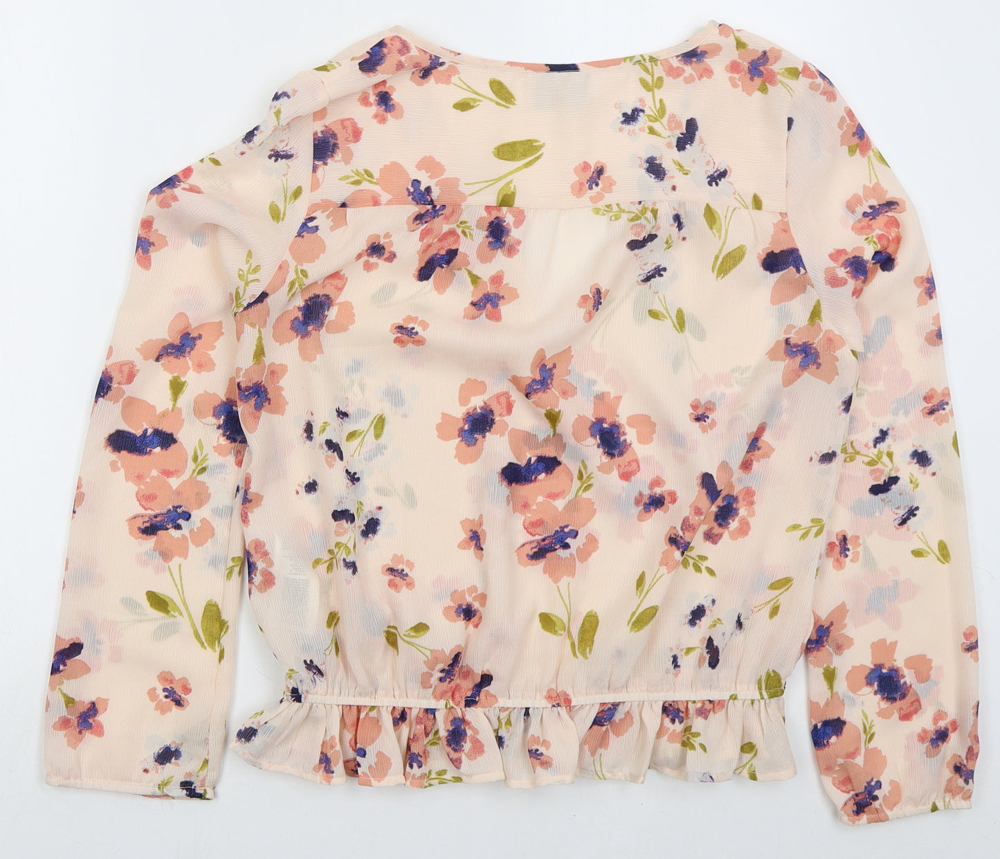 VERO MODA Womens Pink Floral Polyester Basic Blouse Size S V-Neck