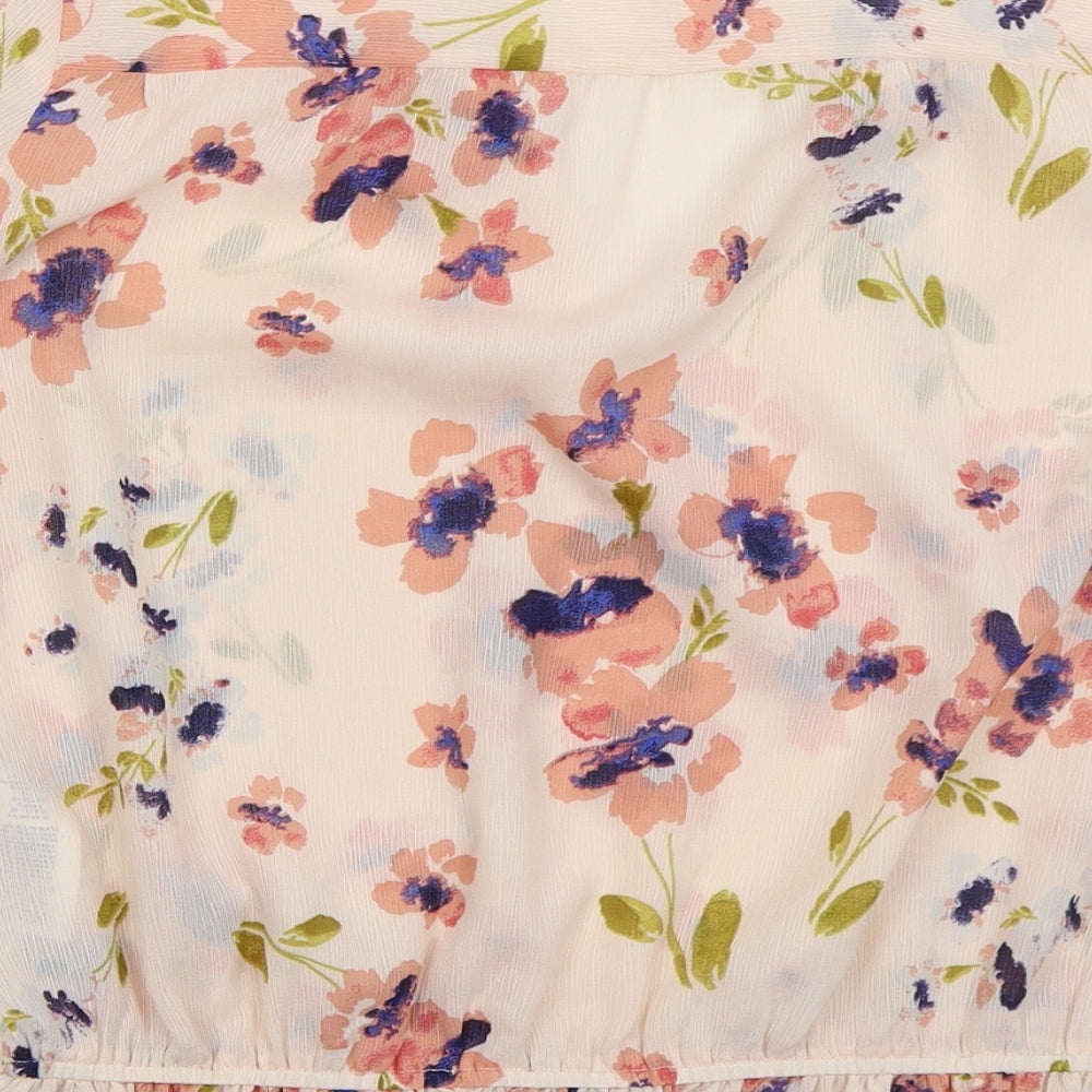 VERO MODA Womens Pink Floral Polyester Basic Blouse Size S V-Neck