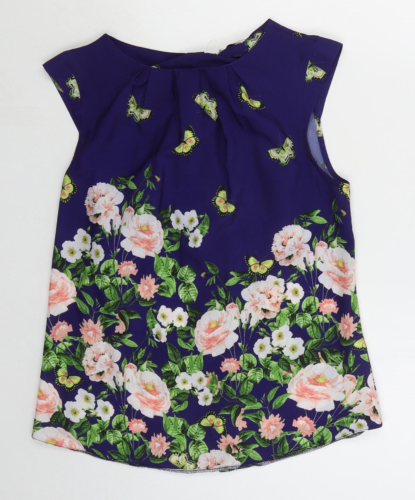 BIllie & Blossom Womens Blue Floral Polyester Basic Blouse Size 10 Round Neck