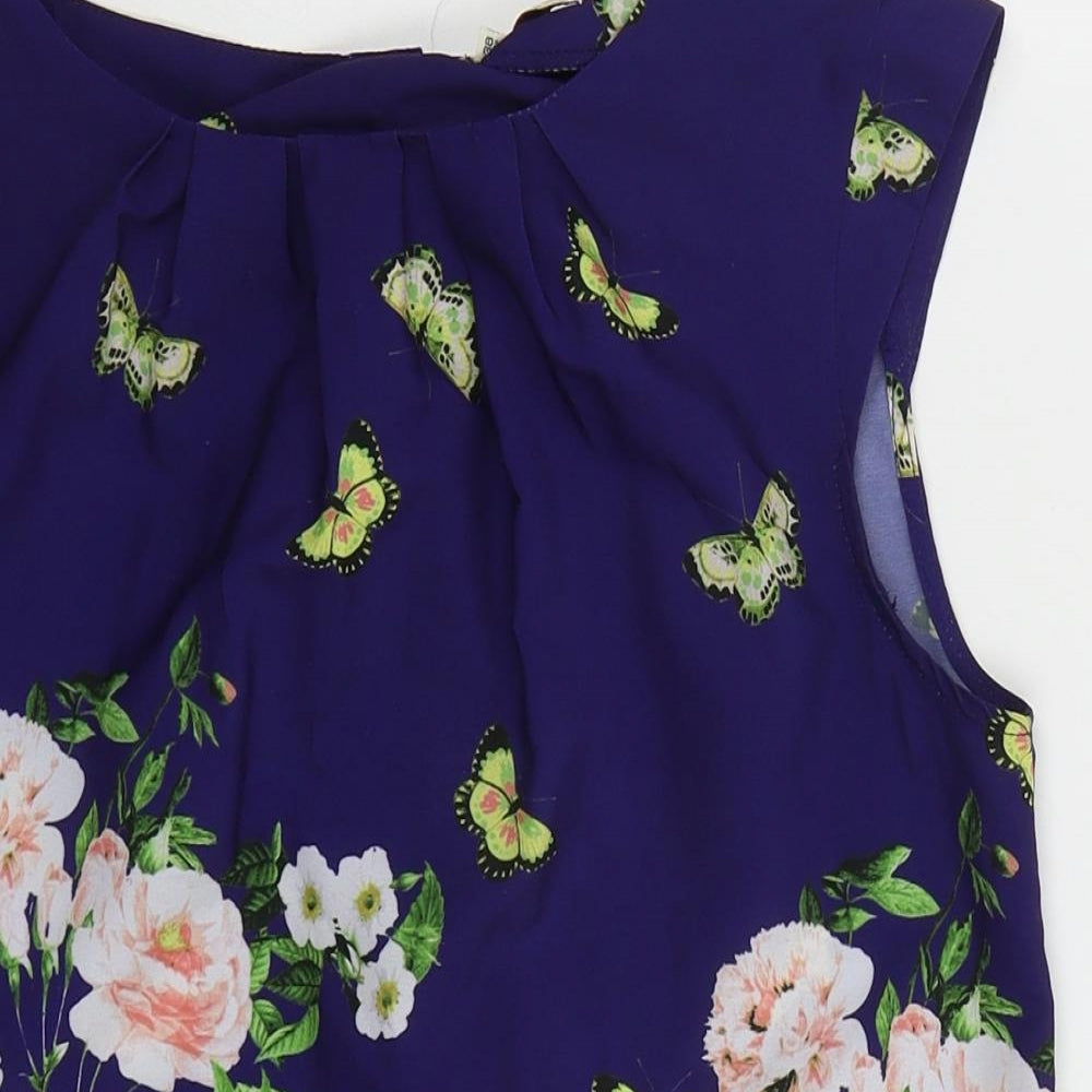 BIllie & Blossom Womens Blue Floral Polyester Basic Blouse Size 10 Round Neck