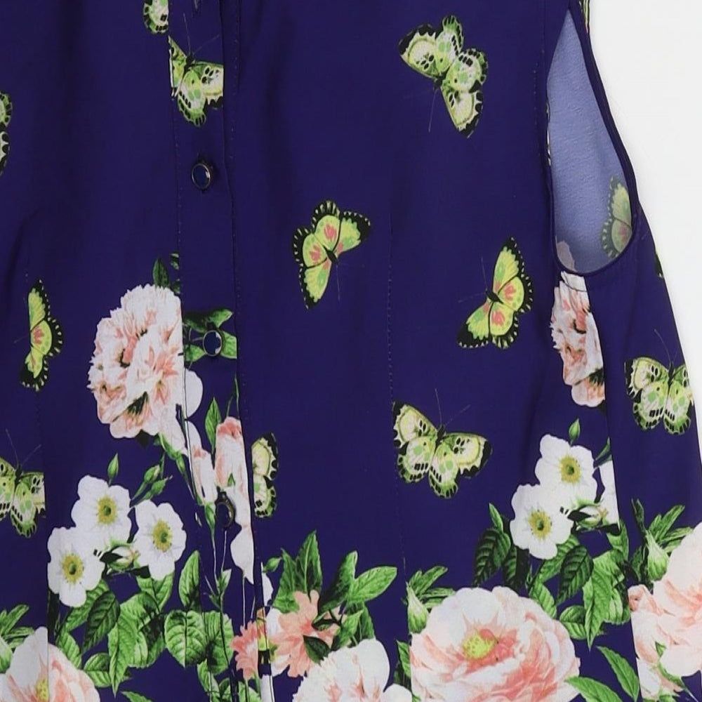 BIllie & Blossom Womens Blue Floral Polyester Basic Blouse Size 10 Round Neck