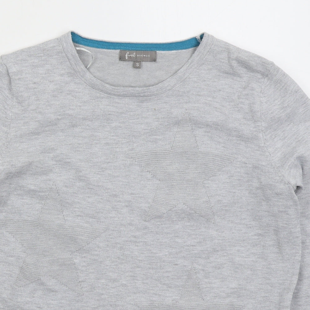 First Avenue Womens Grey Crew Neck Polyester Pullover Jumper Size S - Stars