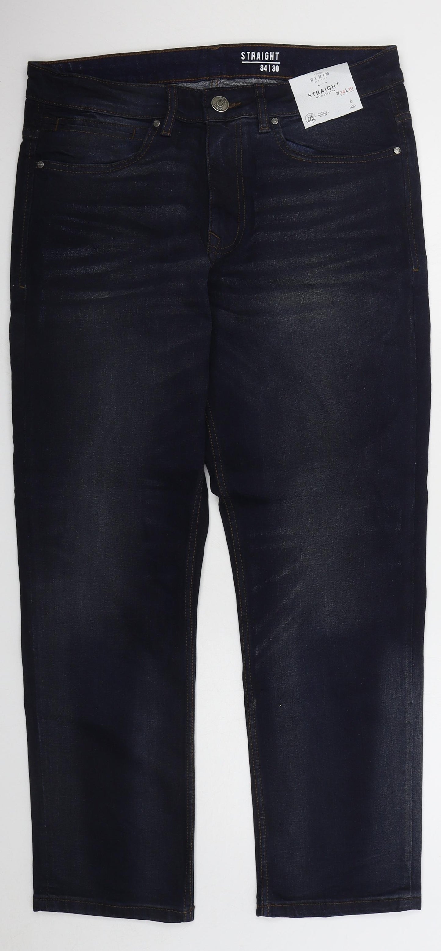 George Mens Blue Cotton Straight Jeans Size 34 L30 in Regular Button