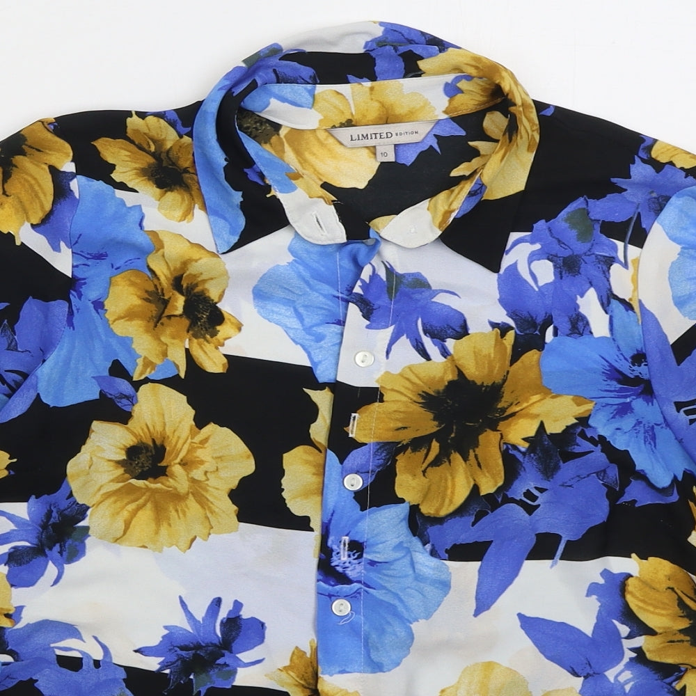 Marks and Spencer Womens Blue Floral Polyester Basic Button-Up Size 10 Collared