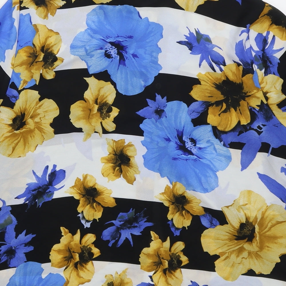 Marks and Spencer Womens Blue Floral Polyester Basic Button-Up Size 10 Collared