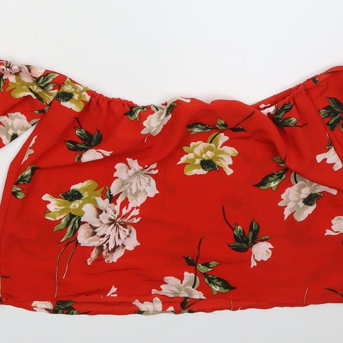 Lipsy London Womens Red Floral Polyester Cropped Blouse Size 10 Off the Shoulder