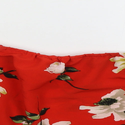 Lipsy London Womens Red Floral Polyester Cropped Blouse Size 10 Off the Shoulder